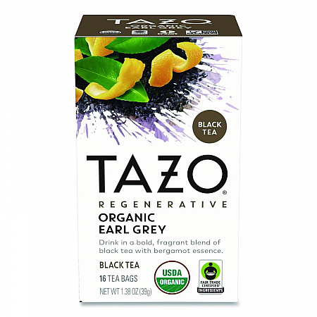 Tea Bags, Organic Earl Grey, 16/Box (TAZ00352BX)