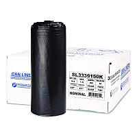 Low-Density Commercial Can Liners, 33 gal, 1.5 mil, 33" x 39", Black, Interleaved Roll, 20 Bags/Roll, 5 Rolls/Carton (SL3339150K)