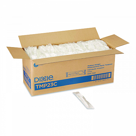 Mediumweight Polypropylene Cutlery, Individually Wrapped, Spoon, Plastic, White, 1,000/Carton (TMP23C)