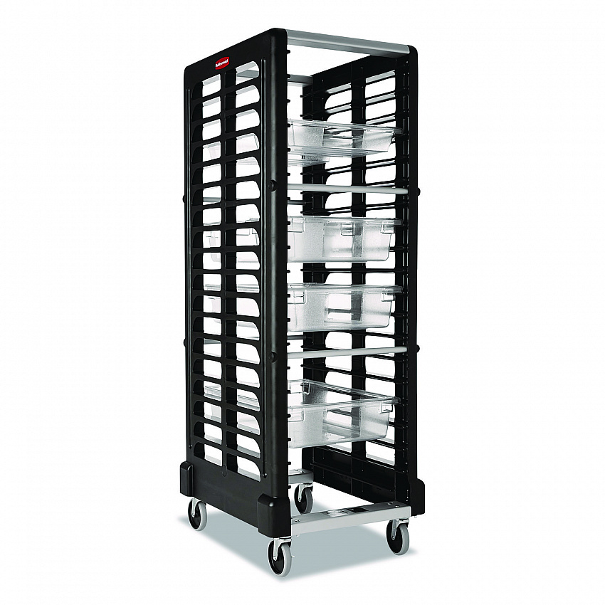 End Loader Rack for Food Boxes and Sheet Pans, 18 Rack, Plastic, 23.75" x 28.75" x 67.88", Black (FG332000BLA)