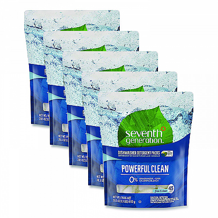 Natural Automatic Dishwasher Detergent Packs, Free and Clear, 45 Powder Packets/Box, 5 Boxes/Carton (45180CT)