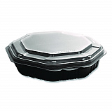 Creative Carryouts OctaView Hinged Lid Containers, 9.13 x 9.55 x 2.38, Black/Clear, Plastic, 100/Carton (809013PP94)