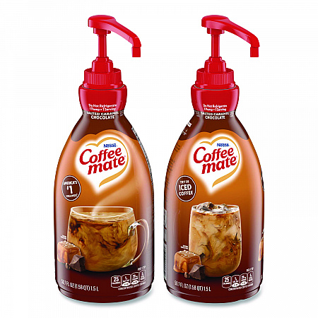 Liquid Creamer Pump Bottle, Salted Caramel Chocolate, 1.5 L Pump Bottle, 2/Carton (79976CT)