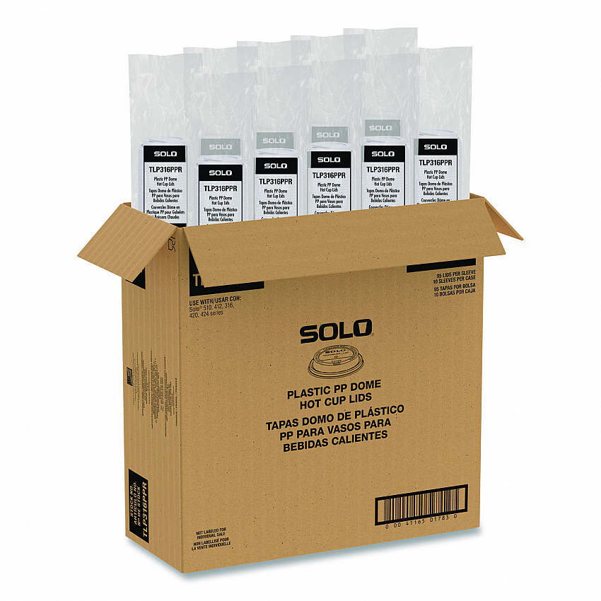 Traveler Cappuccino Style Dome Lid, Fits 10 oz to 24 oz Hot Cups, White, 95 Lids/Sleeve, 10 Sleeves/Carton (TLP316PPR)