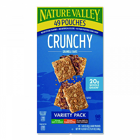 Granola Bars, Assorted Crunchy Bars, 1.5 oz Pouch, 2 Bars/Pouch, 49 Packs/Box (GEM44136)