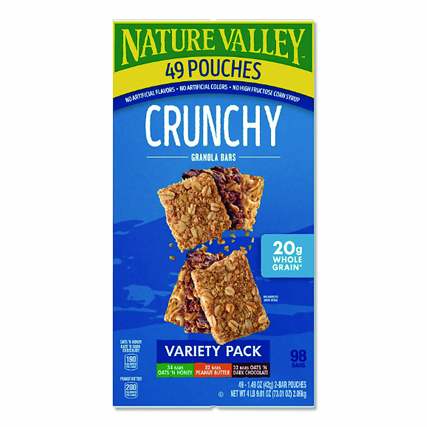 Granola Bars, Assorted Crunchy Bars, 1.5 oz Pouch, 2 Bars/Pouch, 49 Packs/Box (GEM44136)