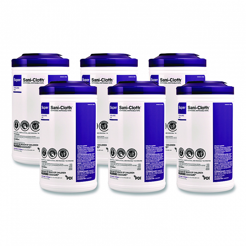 Super Sani-Cloth Disinfecting Wipes, 15 x 7.5, Unscented, White, 75 Wipes/Canister, 6/Carton (P86984CT)