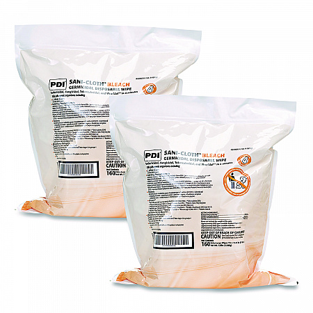 Sani-Cloth Bleach Germicidal Disposable Wipe Refill, 1-Ply, 7.5 x 15, Unscented, White, 160/Bag, 2 Bags/Carton (P700RF)