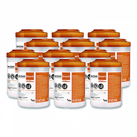 Sani-Cloth Bleach Germicidal Disposable Wipes, 1-Ply, 6 x 5, Unscented, White, 160/Canister, 12 Canisters/Carton (P84172)