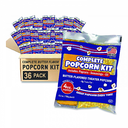Premium America Popcorn, Butter, 8 oz Pack, 36/Carton (GRE00016)