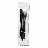Gardenware Cutlery Kit, Individually Wrapped, Heavyweight, Fork/Knife/Napkin, Plastic, Black, 500/Carton (GKFKNECH)