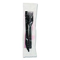 Gardenware Cutlery Kit, Individually Wrapped, Heavyweight, Fork/Knife/Napkin, Plastic, Black, 500/Carton (GKFKNECH)