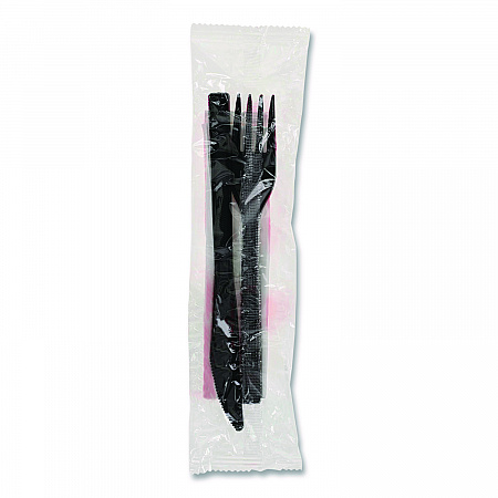 Gardenware Cutlery Kit, Individually Wrapped, Heavyweight, Fork/Knife/Napkin, Plastic, Black, 500/Carton (GKFKNECH)