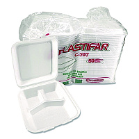 Foam Hinged Lid Containers, 3-Compartment, 7.56 x 8.25 x 2.38, White, Foam, 200/Carton (12109)