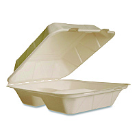 Nourish Molded Fiber Takeout Containers, Compostable, 3 Compartments, 7.9 x 7.9 x 2.9, White, Sugarcane, 200/Carton (VWHC83NFA)
