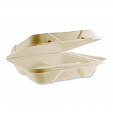 Nourish Molded Fiber Takeout Containers, Compostable, 3 Compartments, 9 x 9 x 3, White, Sugarcane, 200/Carton (VWHC93NFA)