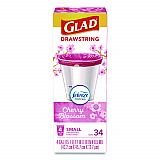 OdorShield Small Drawstring Trash Bags, 4 gal, Cherry Blossom Scent, 0.5 mil, 18" x 17", Pink, 34/Box (79274)