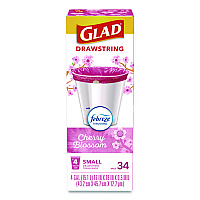OdorShield Small Drawstring Trash Bags, 4 gal, Cherry Blossom Scent, 0.5 mil, 18" x 17", Pink, 34/Box (79274)