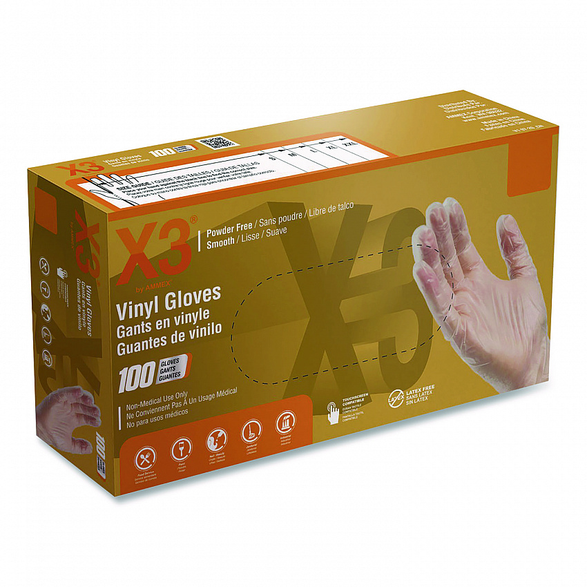 Industrial Vinyl Gloves, Powder-Free, Small, 3 mil Thick, 9.5" Long, Clear, 100/Box (GPX342100BX)
