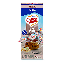 Plant-Based Oat Milk Liquid Creamers, Natural Vanilla, 0.38 oz Mini Cups, 50/Box (19891BX)