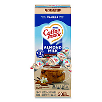 Plant-Based Almond Milk Non-Dairy Liquid Creamer Singles, Natural Vanilla, 0.38 oz Mini Cups, 50/Box (42258BX)