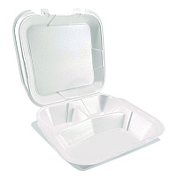 Foam Hinged Lid Containers, 3-Compartment, 9 x 9 x 3, White, Foam, 200/Carton (12083)