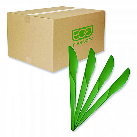 Plantware Compostable Cutlery, Knife, Plastic, Green, 1,000/Carton (EPS011G)