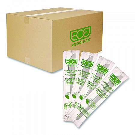 Plantware Compostable Cutlery, Knife, Plastic, White, 1,000/Carton (EPS011W)