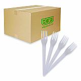 Plantware Compostable Cutlery, Fork, Plastic, Pearl White, 50/Pack, 20 Packs/Carton (EPS012)