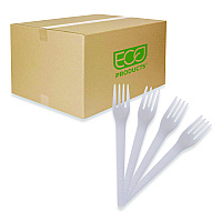 Plantware Compostable Cutlery, Fork, Plastic, Pearl White, 50/Pack, 20 Packs/Carton (EPS012)