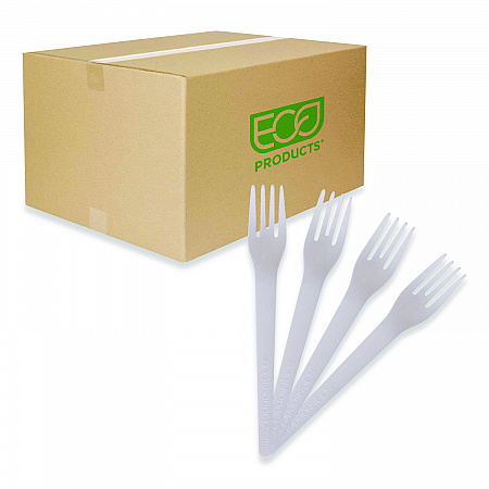 Plantware Compostable Cutlery, Fork, Plastic, Pearl White, 50/Pack, 20 Packs/Carton (EPS012)