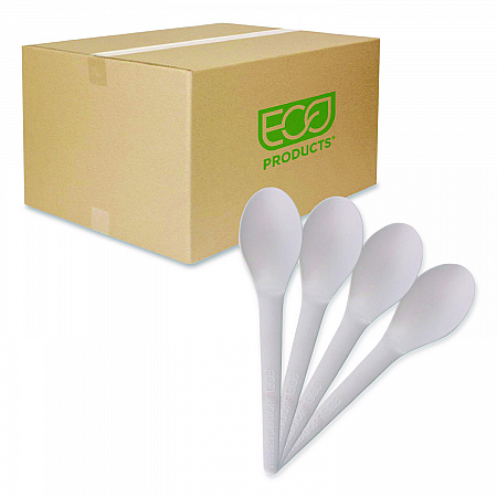 Plantware Compostable Cutlery, Spoon, Plastic, Pearl White, 50/Pack, 20 Pack/Carton (EPS013)