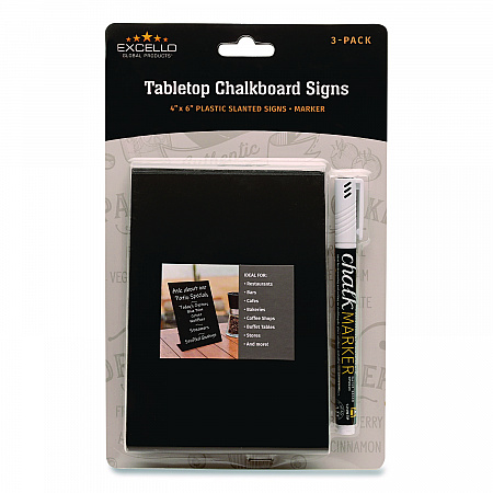 Tabletop Chalkboard Signs, Black Surface, 4 x 6, 3/Pack (EGPHD0509S)
