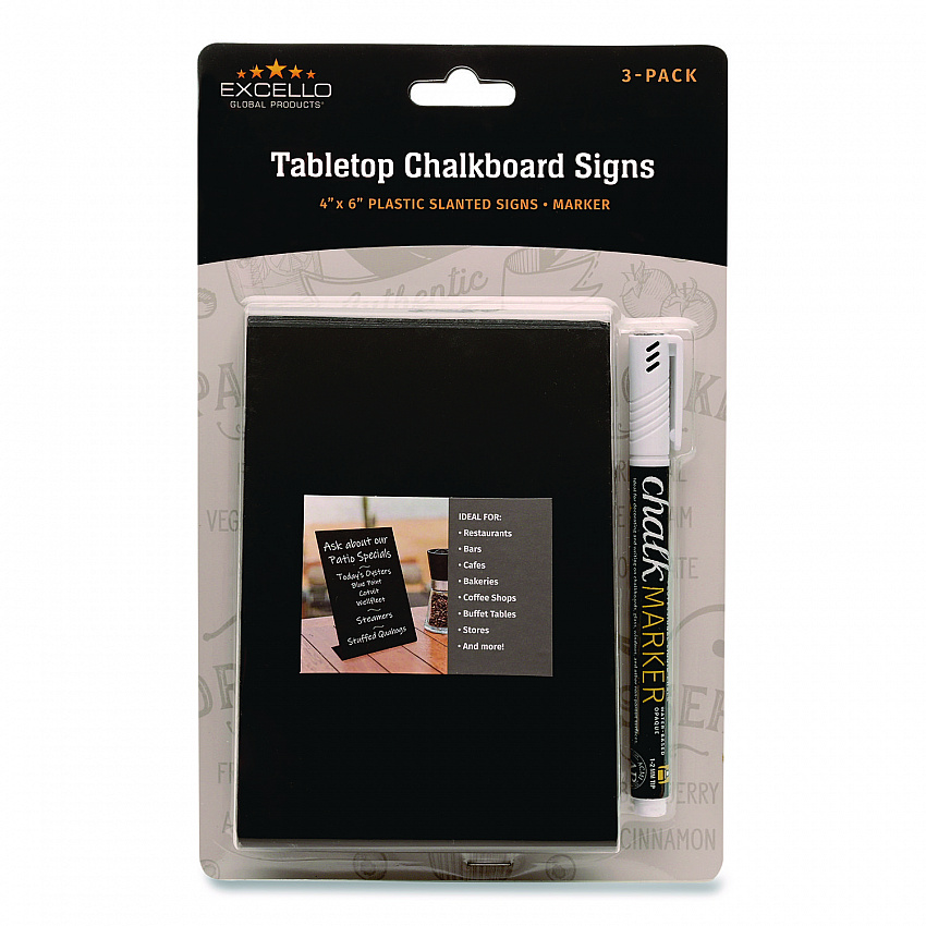 Tabletop Chalkboard Signs, Black Surface, 4 x 6, 3/Pack (EGPHD0509S)