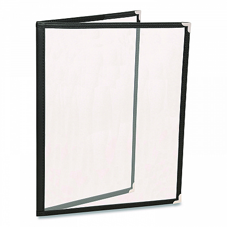 Menu Holder For 8.5 x 11 Menus, Portrait Orientation, 4-View, 9.6 x 12 Holder, Clear/Black/Silver, 10/Pack (SPLSMENU4)
