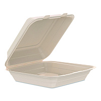 Compostable Molded Fiber Hinged Trays, ProPlanet Seal, 9.14 x 9 x 2.98, Natural, 200/Carton (90FBRHT1)