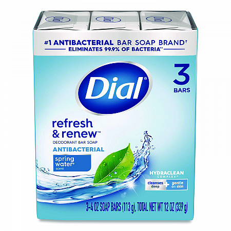 Refresh and Renew Antibacterial Deodorant Bar Soap, Spring Water Scent, 4 oz, 3 Bars/Pack, 4 Packs/Carton (11811)
