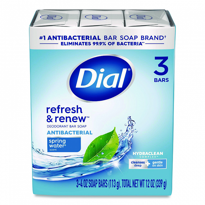 Refresh and Renew Antibacterial Deodorant Bar Soap, Spring Water Scent, 4 oz, 3 Bars/Pack, 4 Packs/Carton (11811)