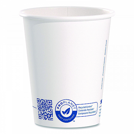 Recycled Content PCF Paper Hot Cups, ProPlanet Seal, 10 oz, White, 50/Pack (370RCPLANEPK)