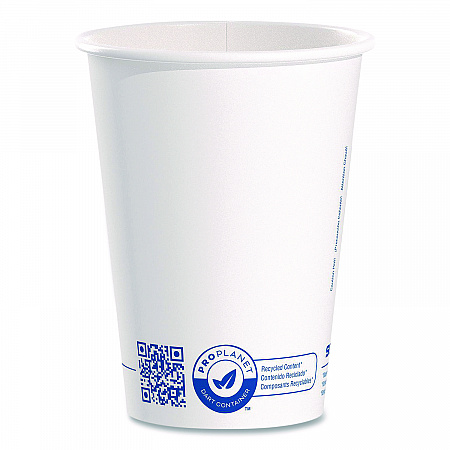 Recycled Content PCF Paper Hot Cups, ProPlanet Seal, 12 oz, White, 50/Pack (412RCNPLANPK)