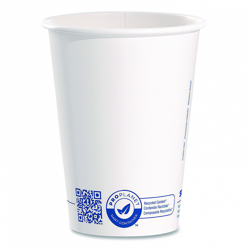 Recycled Content PCF Paper Hot Cups, ProPlanet Seal, 12 oz, White, 50/Pack (412RCNPLANPK)