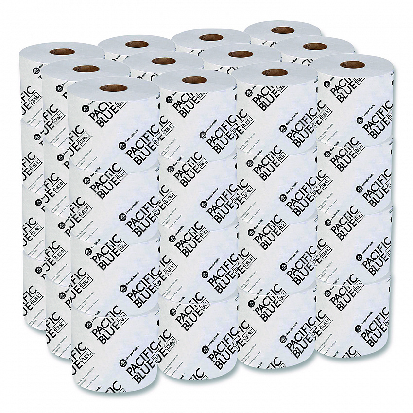 Pacific Blue Basic High-Capacity Bathroom Tissue, Septic Safe, 1-Ply, White, 1,500 Sheets/Roll, 48 Rolls/Carton (1444801)