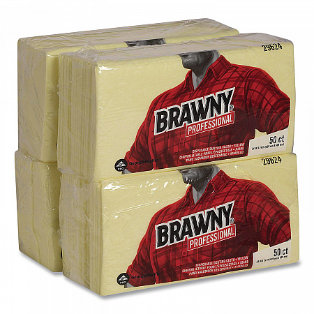 Dusting Cloths, Quarterfold, 24 x 24, Unscented, Yellow, 50/Pack, 4 Packs/Carton (29624)