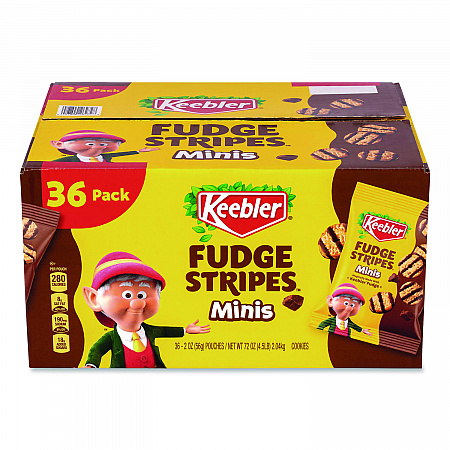 Mini Cookies, Fudge Stripes, 2 oz Pouch, 36/Box (22002517)