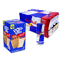 Red Bull Energy Drink and Pop Tart Combo Pack,(24) 12oz Cans,(24) Frosted Strawberry/(24) Frosted Brown Sugar Cinnamon/Bundle (60004173)