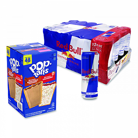 Red Bull Energy Drink and Pop Tart Combo Pack,(24) 12oz Cans,(24) Frosted Strawberry/(24) Frosted Brown Sugar Cinnamon/Bundle (60004173)