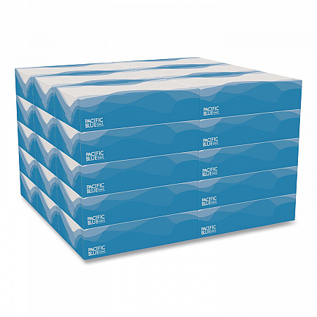 Pacific Blue Select Facial Tissue, Flat Box, 2-Ply, White, 100 Sheets/Box, 30 Boxes/Carton (48100)