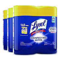 Disinfecting Wipes, 1-Ply, 7 x 7.25, Lemon and Lime Blossom, White, 80 Wipes/Canister, 2 Canisters/Pack, 3 Packs/Carton (80296)