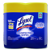 Disinfecting Wipes, 1-Ply, 7 x 7.25, Lemon and Lime Blossom, White, 80 Wipes/Canister, 2 Canisters/Pack (80296PK)