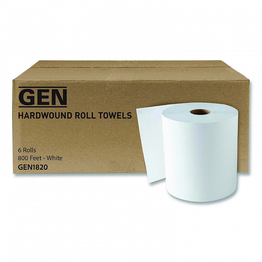 Hardwound Roll Towels, 1-Ply, 8" x 800 ft, White, 6 Rolls/Carton (1820)